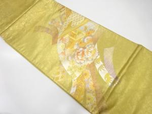 金彩　地紙に屋敷・草花模様　袋帯